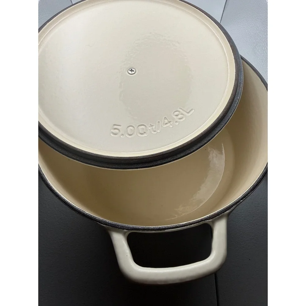 Cuisinart 5 Qt Enameled Cast Iron Round Dutch Oven Casserole Off White CI650-25